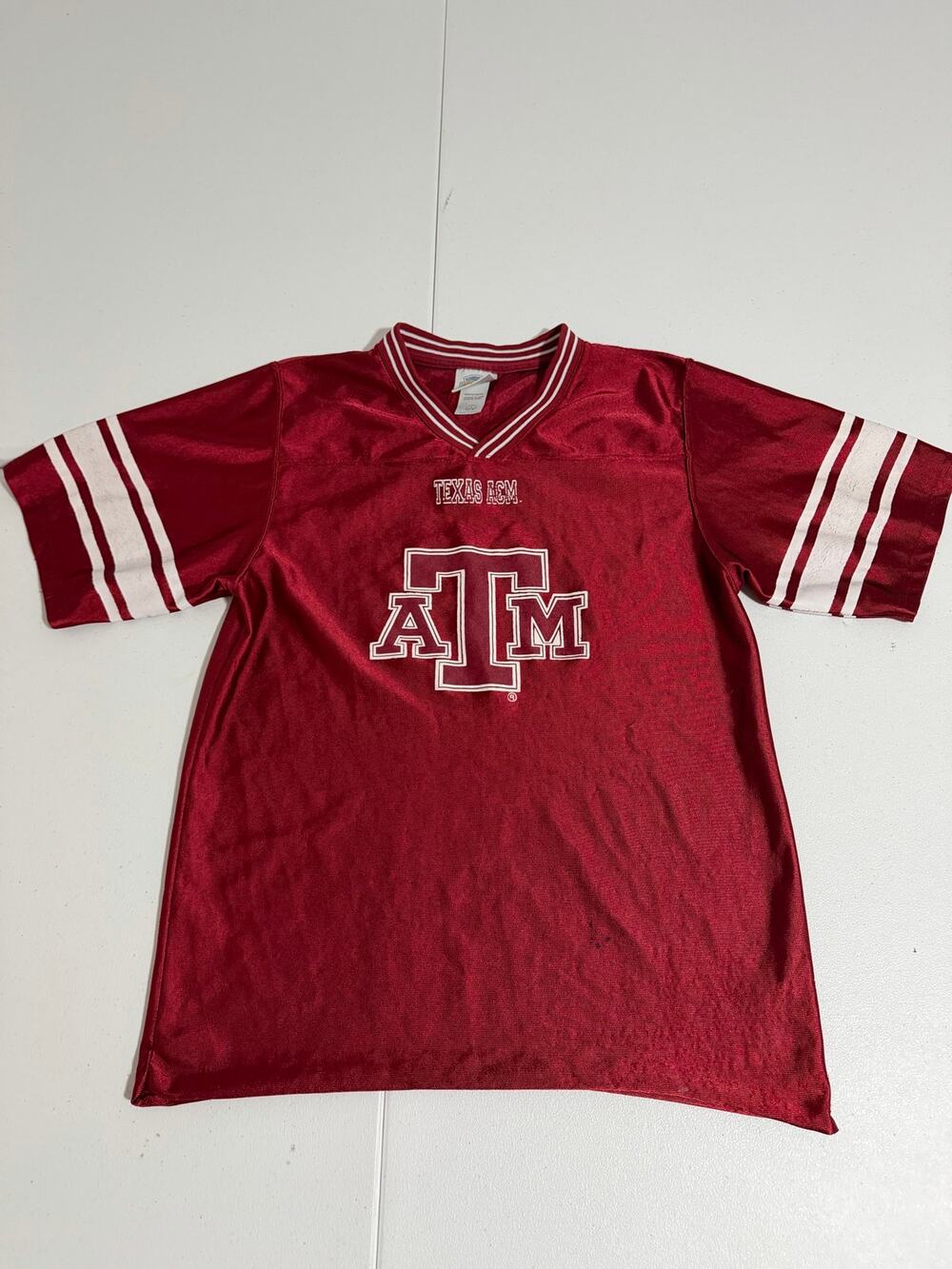 Texas A&M Aggies Football Jersey Kids Sz L 14-16 Maroon White Striped College